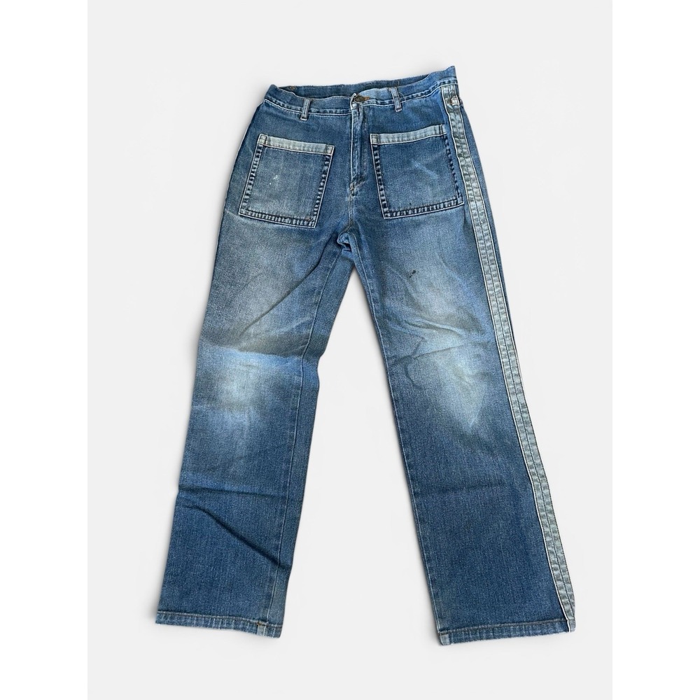 Side Seam Jean Front Patch Pocket Utility Relaxed Medium Wash 30" Edgy Cool Girl - Picture 2 of 13
